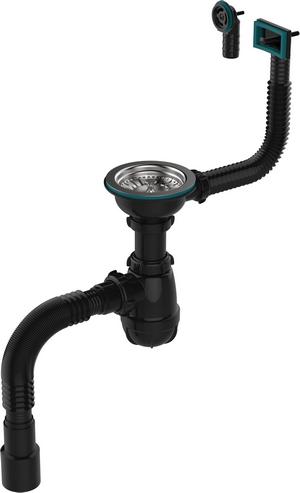 Aquant B0187-20-MR Сифон 3 1/2"х40,  с  метал решеткой , переливом кругл/прямоуг,   гофра, 40х40/50  BLACK
